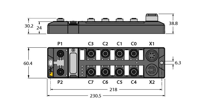 Urządzenie podrzędne EtherNet/IP, Modbus TCP lub PROFINET Zintegrowany switch ethernetowy Obsługa 10 Mbps/100 Mbps 2x złącze M12, 4-pinowe, kodowanie D, do podłączenia sieci Ethernet Obudowa