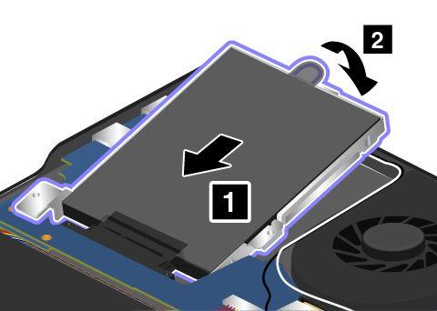 5. Podnieś zaczep, aby wyjąć dysk twardy, hybrydowy lub SSD z komputera. 6.