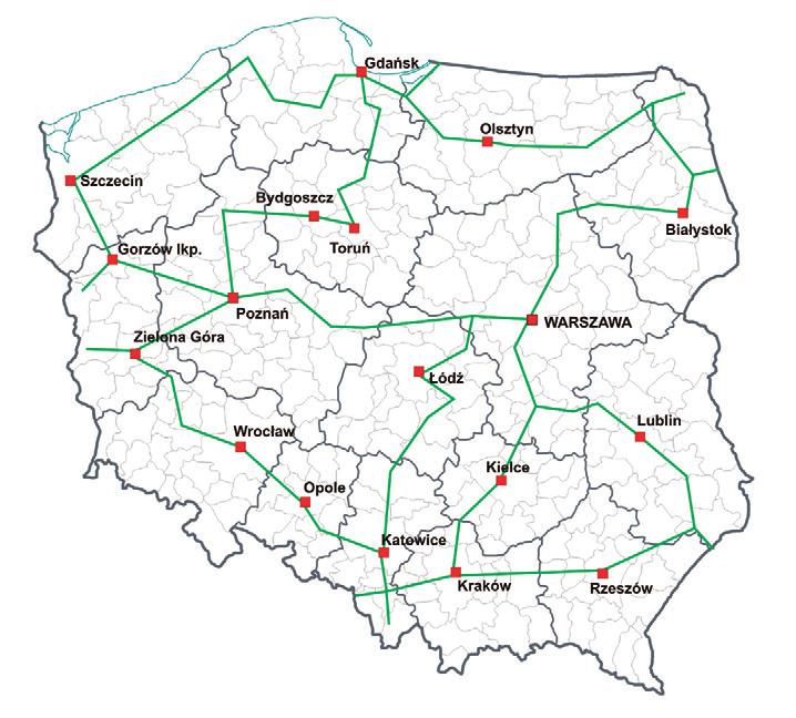 66 Powiązania funkcjonalne... Rycina 5.7. Sieć szkieletowa firmy HAWE Figure 5.7. HAWE backbone network Źródło: www.pbthawe.