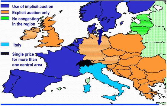 Zbiorcza informacja o możliwych do zastosowania w 2006 roku metodach zarządzania ograniczeniami w wymianie międzysystemowej na terenie Europy przedstawiona jest na mapce poniżej.