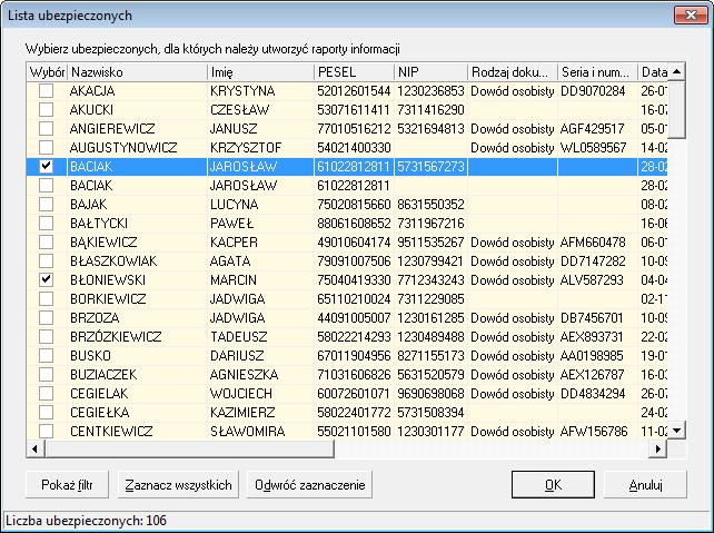 Rysunek 165.Okno dialogowe- Wybór ubezpieczonych 7.
