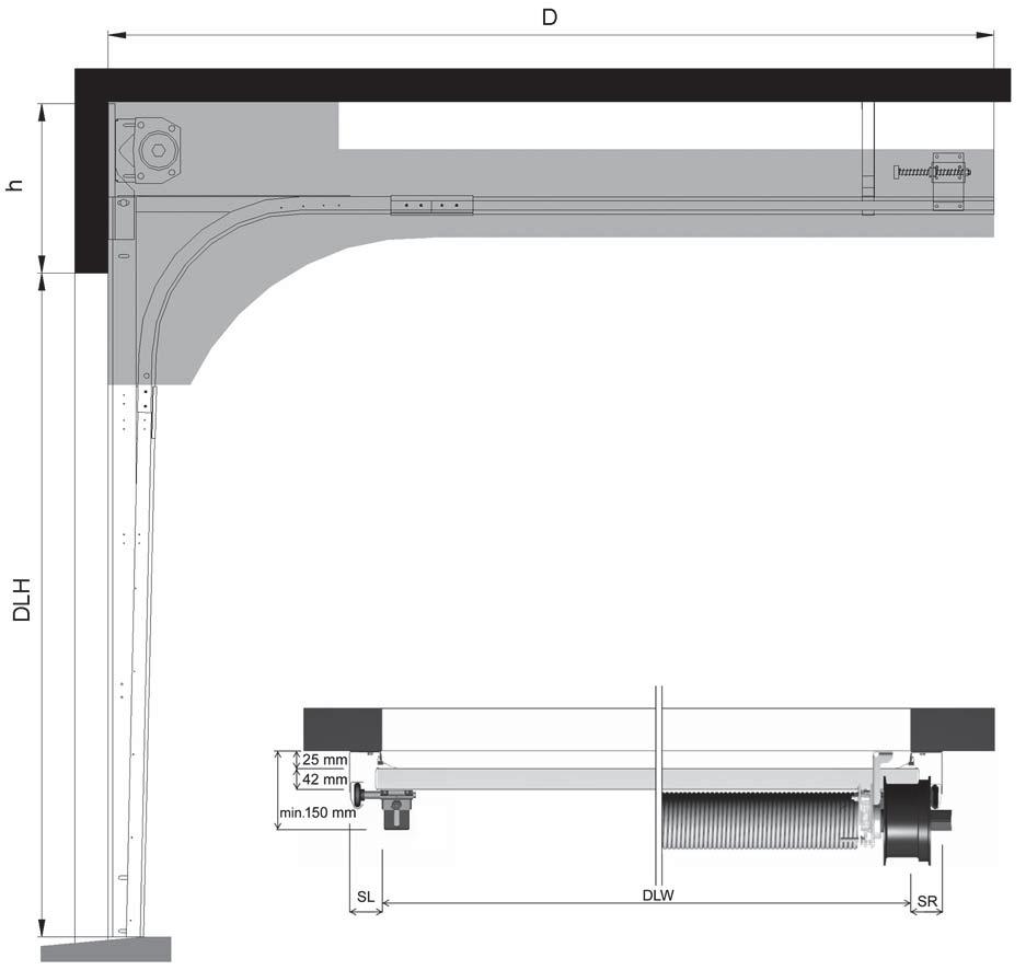 4.2.1 Wymagania wolnej przestrzeni SL DLW DLH h SL/SR D 5000 mm 5000 mm 510 mm 165 mm, 415 mm