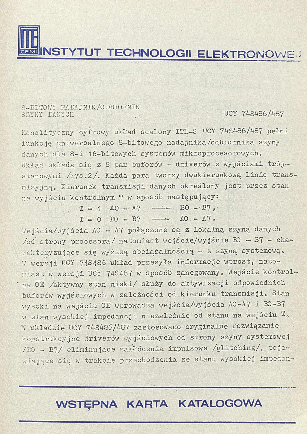 IN ST Y T U T TECHNOLOGII E LEK T R O N O W E S - B I TO WY NA D AJN IK /O D.