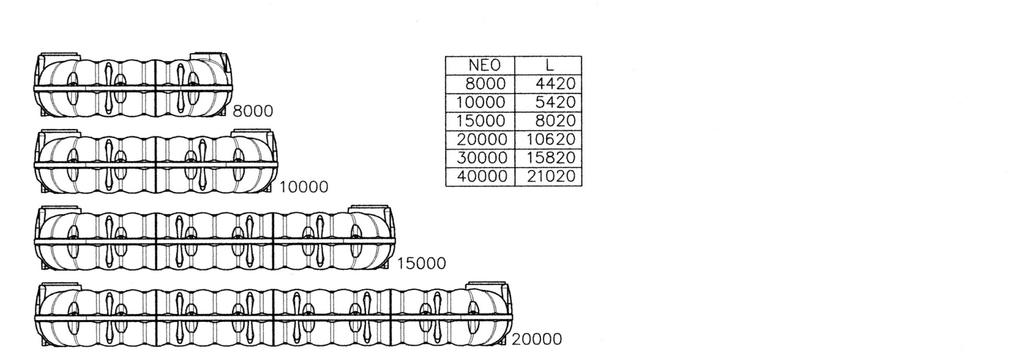 4.4. NEO 6000, 10000, 15000 to 40000 Standardowo przyłącza mają rozmiar DN 100. Otwór włazowy pasuje do rur wznoszących VS 20 i VS 60 oraz pierścienia dystansowego.