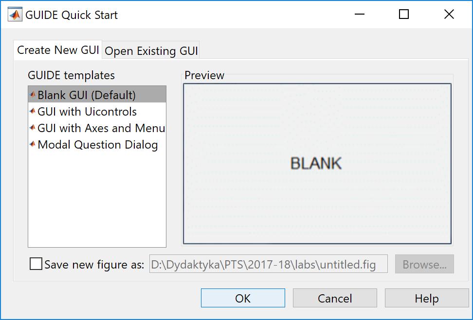 Rysunek 2: Okno GUIDE Quick Start Rysunek 3: Okno edytora Layout W centralnej części okna edytora Layout