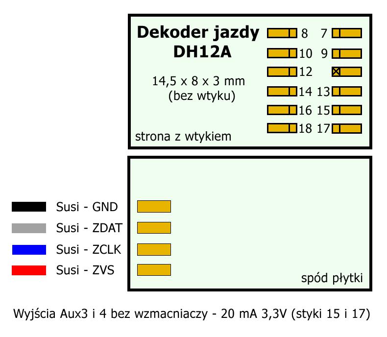 Do lokomotyw BR75 wstawiłem dekodery jazdy DH12A. Do styków dla Susi przylutowałem na kabelkach gniazdko dla modułu dźwięku. W kolejnych przebudowach użyłem dekoderów DH16A.