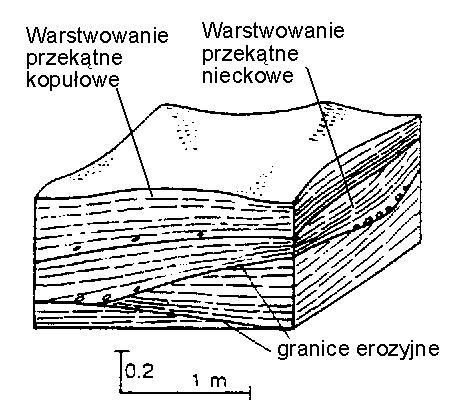 55 Ryc. 75. Struktury osadów litoralnych na wybrzeżach bezrewowych (wg Clifton et al. 1971).