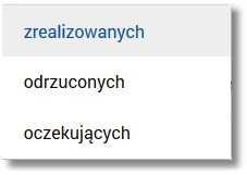 Użytkownik ma możliwość przeglądania doładowań zrealizowanych, odrzuconych, oczekujących po wybraniu odpowiedniej wartości w polu Lista doładowań: Doładowania odrzucone mogą być dodatkowo oznaczone