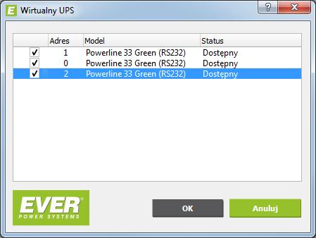 Rys. 7: Okno dodawania wirtualnego UPSa. Po zatwierdzeniu przyciskiem OK do panelu Monitorowane UPSy zostanie dodany wirtualny UPS. (Rys. 8).