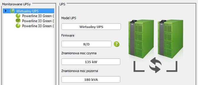 Każdy zasilacz obsługujący pracę równoległą może wchodzić w skład tylko jednego wirtualnego UPSa.