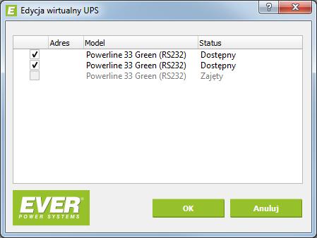 wyświetlone okno, w którym Użytkownik może zmienić liczbę zasilaczy wchodzących w skład wirtualnego UPSa. Zasilacze wchodzące w skład innego wirtualnego UPSa zostaną oznaczone szarym kolorem (Rys. 9).