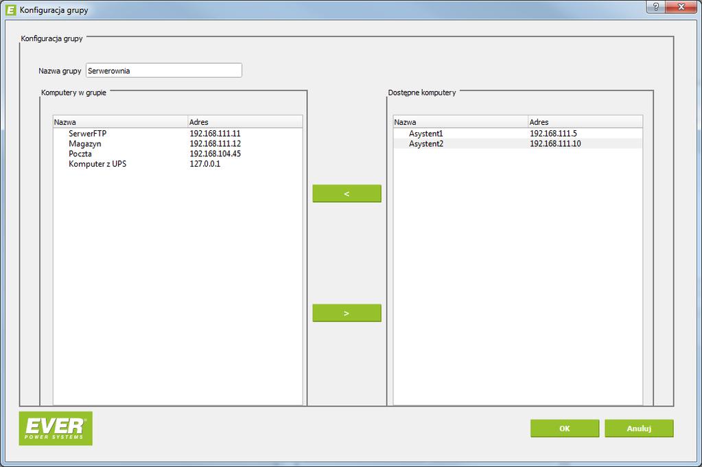 Rys. 13: Okno dodawania/edycji grupy. 6.7.5 Zdarzenia energetyczne Na liście wyświetlane są wszystkie grupy zdefiniowane przez użytkownika, a także komputery, które zostały przydzielone do grup.
