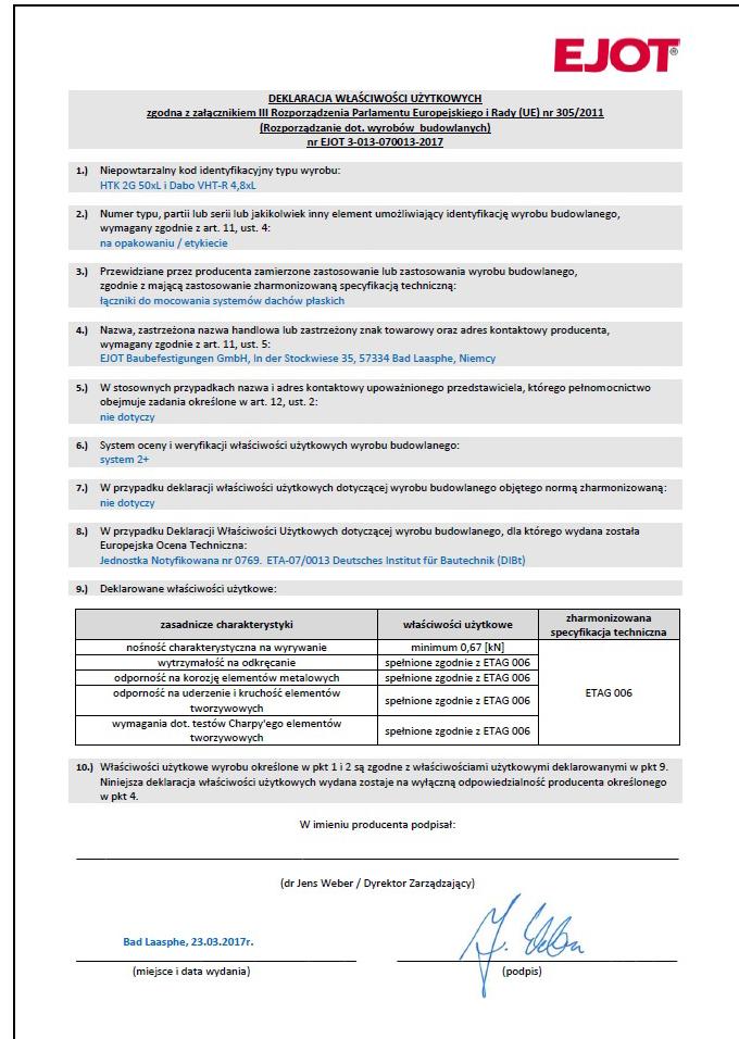 Możliwości kombinacji tulei z wkrętem wg ETA-07/0013 wkręt wiercący Dabo TKR-4,8 wkręt wiercący Dabo TKE-4,8