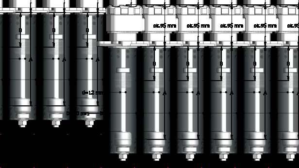 50mm, C max 800mm; (A B) min. 100mm, (B C) min.