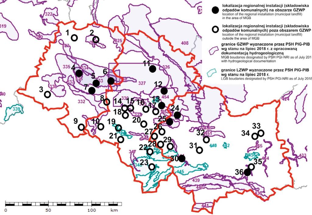 składowisk odpadów komunalnych (innych niż niebezpieczne i obojętne) uwzględnionych w bazie danych Bank Danych Lokalnych (BDL GUS) (https://bdl.stat.gov.pl).