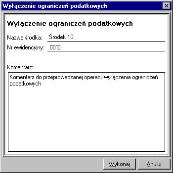 96 Środki Trwałe forte 5.41 Usunięcie ograniczeń podatkowych W części Parametry podatkowe panelu Amortyzacja znajduje się pole wyboru ograniczenia podatk.