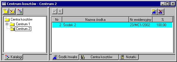 116 Środki Trwałe forte 5.41 Rys. 4-48 Okno Centra kosztów z panelem Środki trwałe.