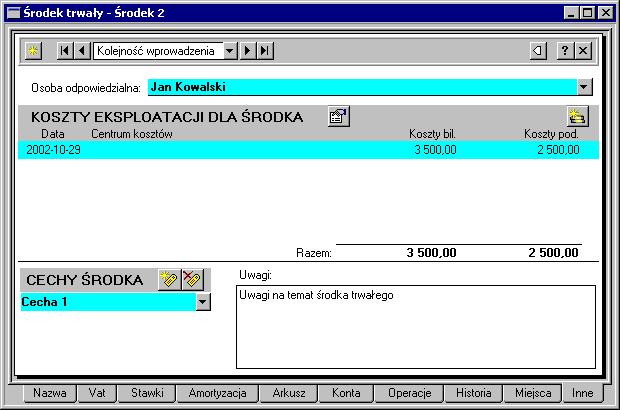 Operacje na środkach trwałych 117 Rys. 4-50 Panel Inne okna opisu środka.