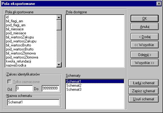 122 Środki Trwałe forte 5.41 Określenie zakresu eksportu Rys. 4-56 Okno Pola eksportowane. Pola eksportowane W tym polu widoczna jest lista pól rekordu wybranych do eksportu.