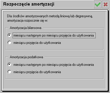 34 Środki Trwałe forte 5.41 W celu określenia miesiąca rozpoczęcia amortyzacji należy wybrać przycisk na pasku narzędziowym programu lub polecenie Ustawienia z menu Funkcje.