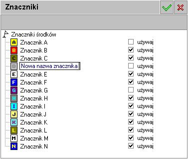 Przygotowanie programu do pracy 37 Rys. 2-21 Panel Znaczniki. Należy wpisać w odpowiedniej linii nową nazwę znacznika i zapisać treść przyciskiem polecenia.