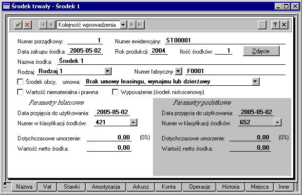 Wprowadzanie środka trwałego do ewidencji 59 Panel Vat Rys. 3-5 Panel Nazwa dla dwóch rodzajów amortyzacji.