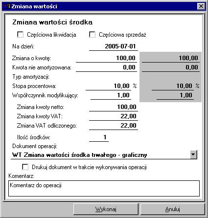 92 Środki Trwałe forte 5.41 Zmiana wartości środka Rys. 4-15 Okno Wynik aktualizacji.