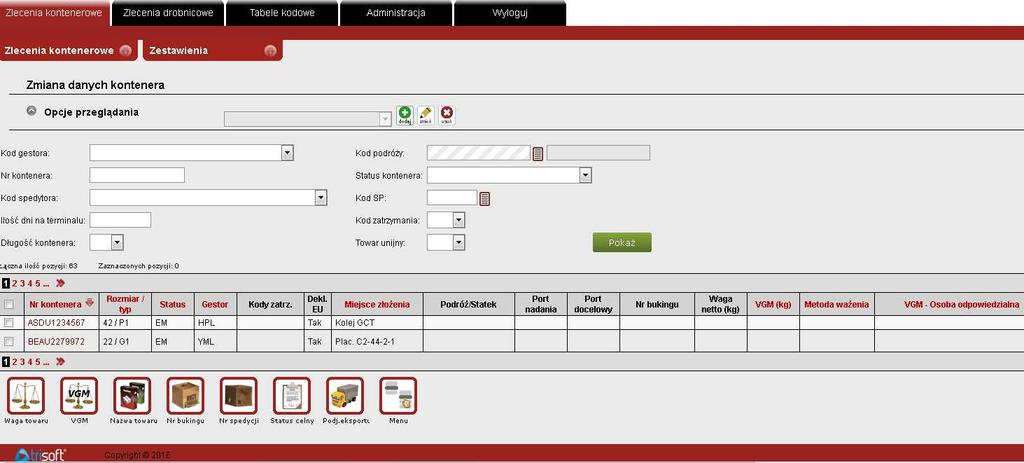 3.5. Zmiana danych kontenera GCT udostępnia możliwość dokonywania zmian niektórych danych kontenerów znajdujących się na terminalu.