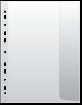 Groszkowe, transparentne, otwarte z prawego boku Wzmocniony brzeg. Boczna klapa ułatwia wkładanie i wyjmowanie dokumentów, dodatkowo zabezpiecza przechowywane dokumenty.