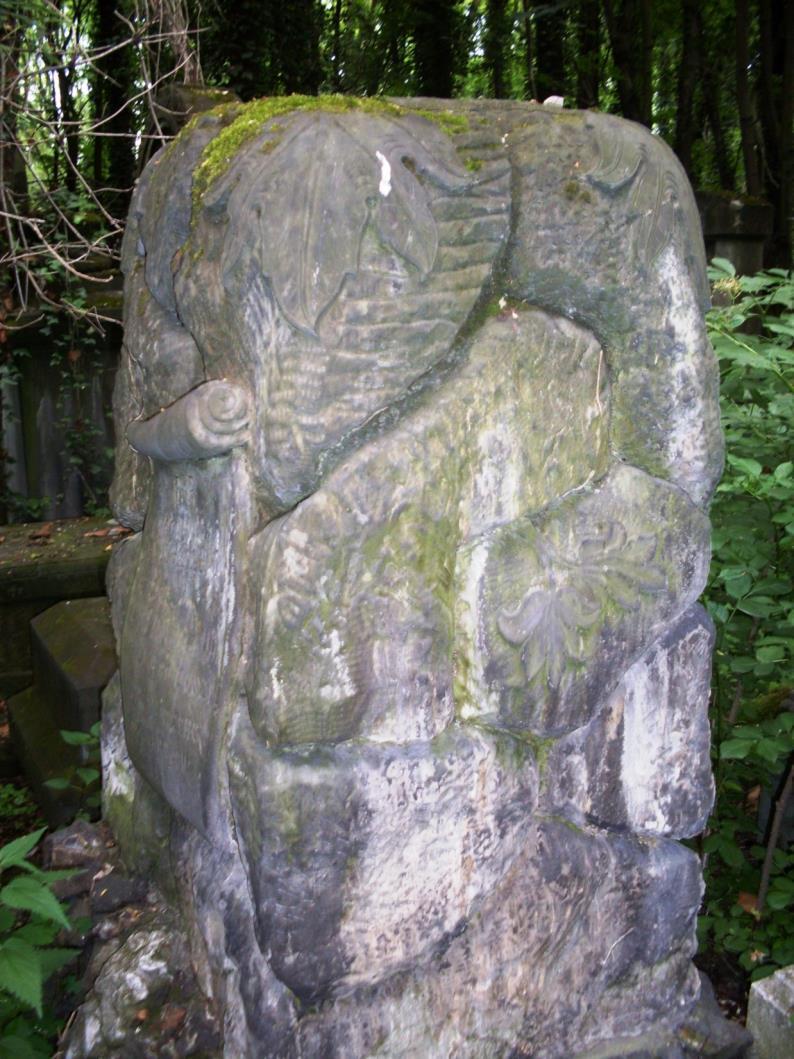 Symbol zakończonego życia, pień drzewa - macewa z cmentarza w