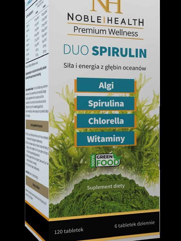 HEALTH LINE DUO SPIRULIN Produkt oferujący połączenie alg morskich i słodkowodnych w jednej tabletce.