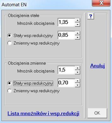 146. Wprowadzono w danych do Automatu EN możliwość zadania różnych współczynników redukcyjnych