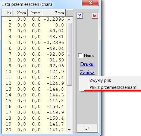 Pojawi się okno w którym będzie można wpisać komentarz słowny oraz wybrać wartości Charakterystyczne lub