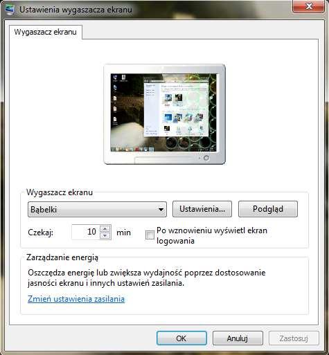 Wygaszacz ekranu i jego opcje Windows 7: Panel