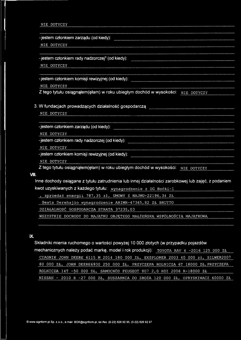 ^, sprzedaż energii 787, 35 zł, UMOWY Z NAJMU-22196,34 ZŁ....Beata Derehajło wynagrodzenie ARIMR-47365,82 ZŁ BRUTTO DZIAŁALNOŚĆ GOSPODARCZA STRATA 37235,03.