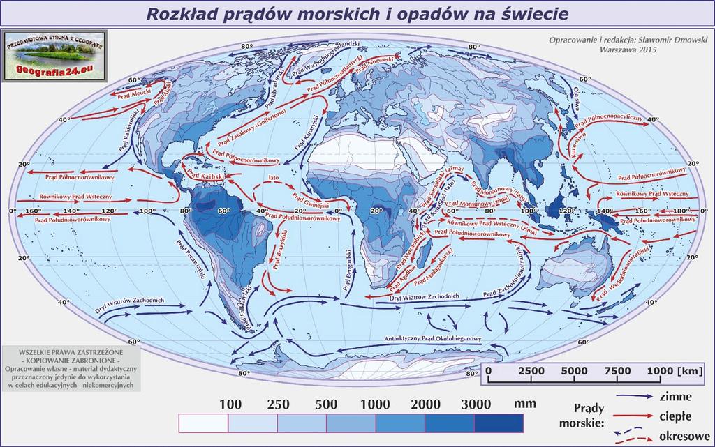 Prądy morskie w znacznym stopniu oddziałują na klimat na świecie: prądy morskie ciepłe przyczyniają się do wzrostu temperatury powietrza oraz wzrostu rocznych