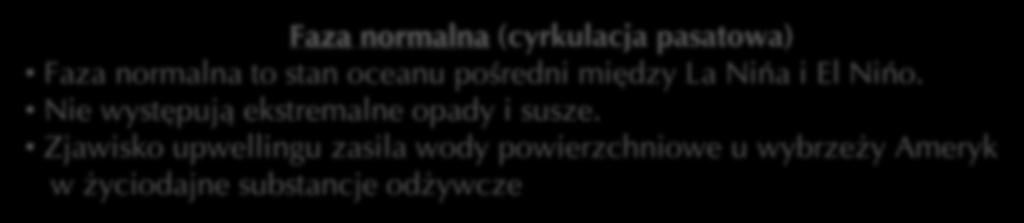 Faza normalna (cyrkulacja pasatowa) Faza normalna to stan oceanu pośredni między La Niña i El Niño.