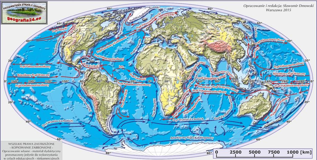 Na półkuli północnej, aż po umiarkowane szerokości geograficzne, prądy morskie tworzą wielkie komórki cyrkulacyjne, w których woda porusza się w kierunku zgodnym z ruchem wskazówek zegara (w prawo).