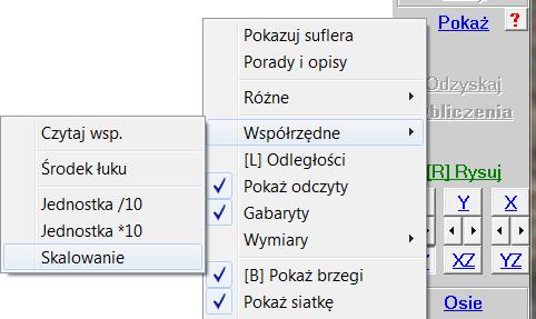 Październik 2014 77. Wprowadzono nową opcję do menu Pokaż - Współrzędne pozwalająca dowolnie skalować cały model lub jego wybrany fragment.