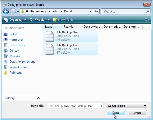 Przejdź do pulpitu i znajdź pliki o nazwie Backup File One i Backup File Two Wybierz oba pliki, klikając plik Backup File One a następnie trzymając wciśnięty klawisz Ctrl kliknij plik Backup File Two.