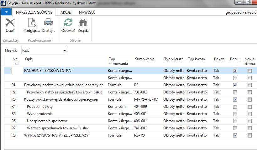 1.2 Zdefiniowanie arkusza RACHUNEK ZYSKÓW i STRAT Drugi z Arkuszy kont jaki tworzymy to Arkusz o nazwie RZiS Rachunek Zysków i Strat.