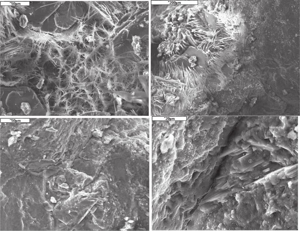 88 CZĘŚĆ I Ryc. 69. Mikroskopowy obraz stwardniałego betonu zawierającego popiół fluidalny po 1 roku twardnienia.