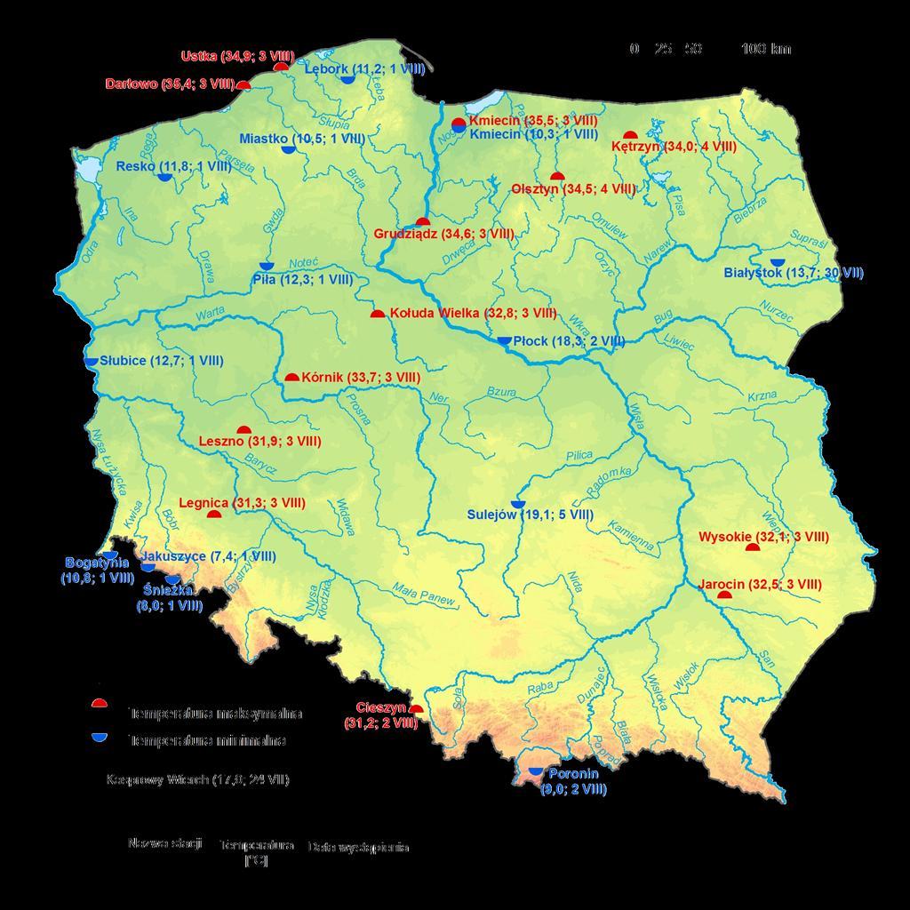 2. Temperatury ekstremalne w regionach