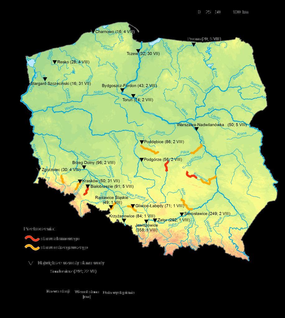 4. Przekroczenia stanów ostrzegawczych i alarmowych oraz najwyższe dobowe wzrosty stanu