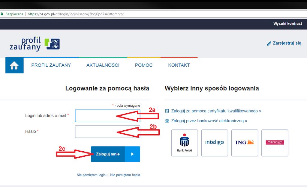 System epuap przełącza użytkownika na stronę logowania do profilu zaufanego.