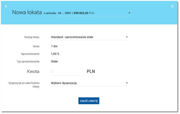 Przy zmianie rachunku obciążanego zachowywany jest wybór typu lokaty (o ile taka lokata zawiera się w ofercie dla danego rachunku).
