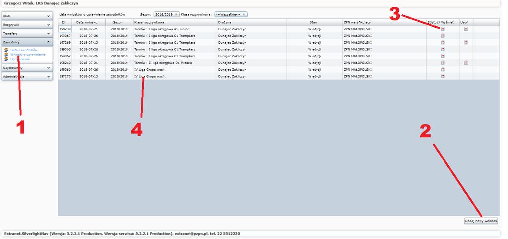 Proces uprawniania w module klubowym Użytkownik Extranet po zalogowaniu się do aplikacji klubowej wybiera moduł