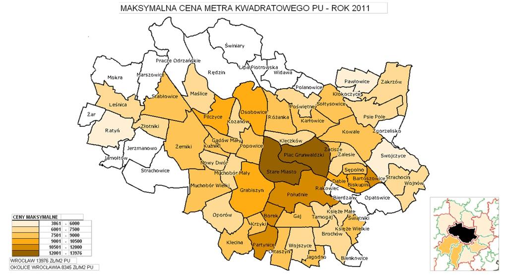 Porównując te dwa okresy można zauważyć pewne wyrównanie poziomu cen średnich dla większości obrębów.