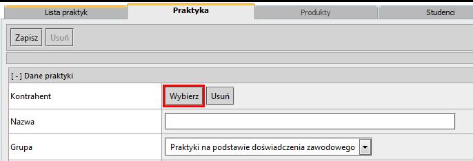 wyszukujemy kontrahenta za pomocą filtra, a następnie