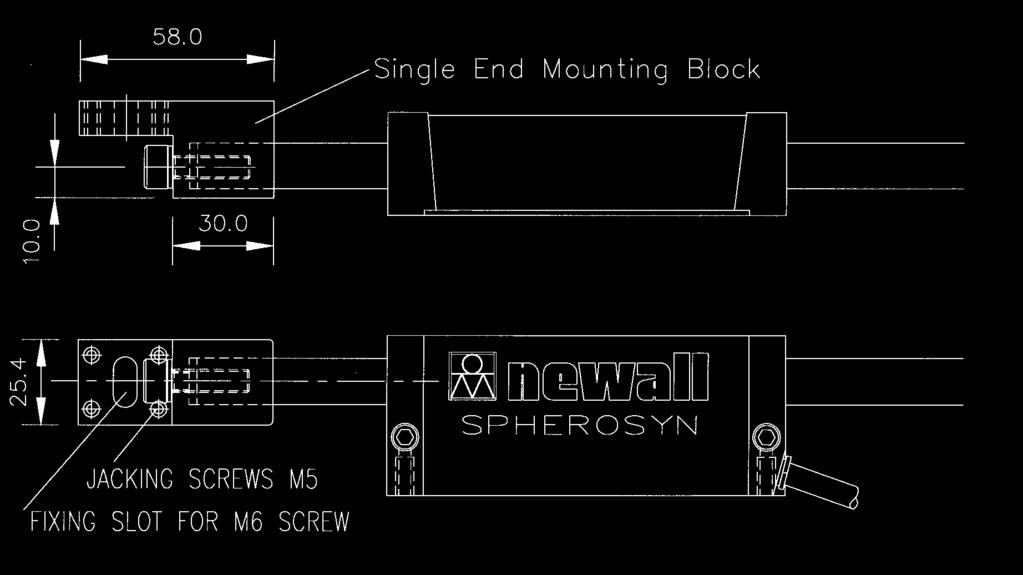 Montaż Skali Klocek montażowy Śruby regulacyjne M5 Otwór pod śrubę M6 Rys. 5.4 Montaż jednostronny skali Spherosyn 5..3 Montaż skali o długości powyżej.